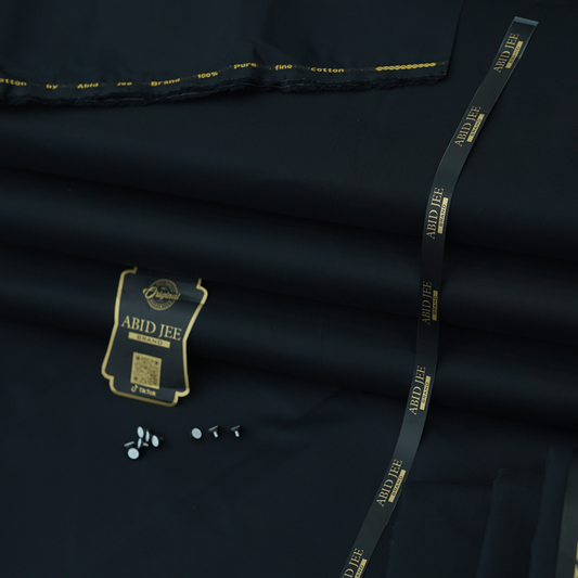 Manzoor Pashteen Cotton – Classic Black | Premium Unstitched Fabric by Abid Jee